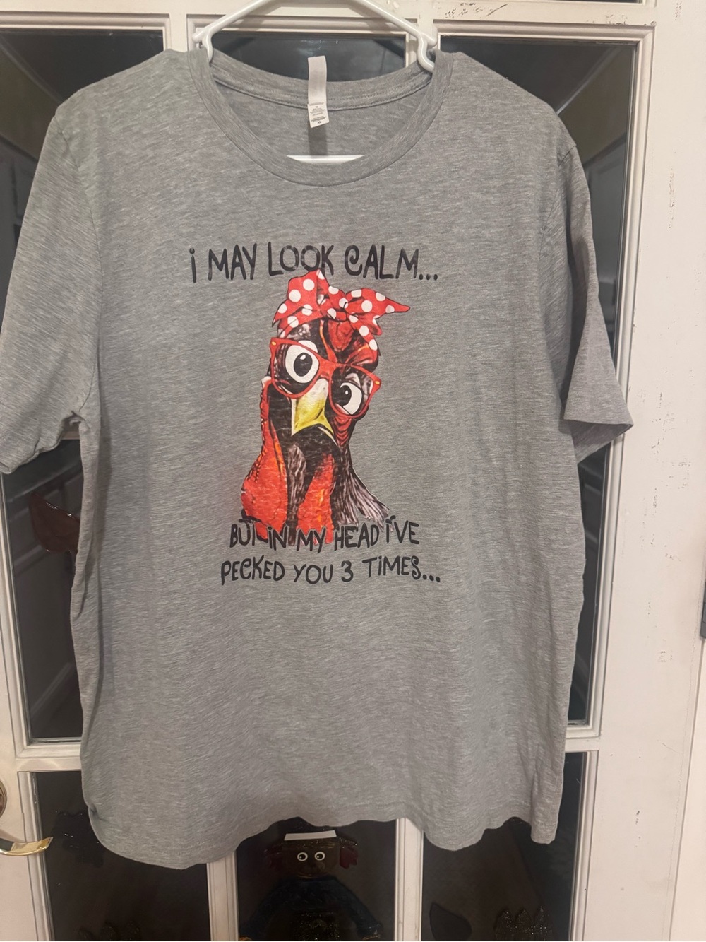Bella Canvas Gray Tee with Red & Yellow Hen Graphic